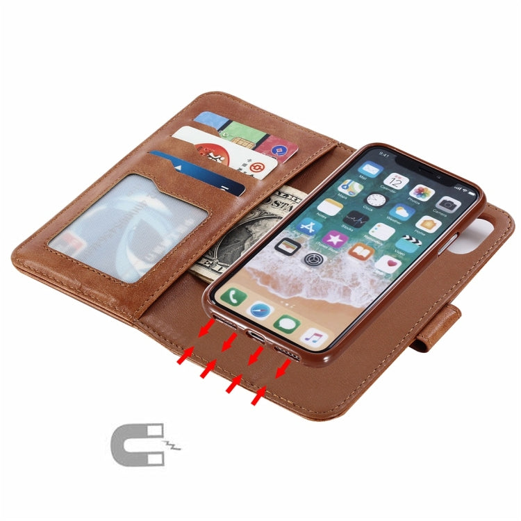 For iPhone X / XS Retro Cowhide Texture Magnetic Absorption Detachable Back Cover Horizontal Flip Leather Case with Holder & Card Slots & Wallet & Photo Frame & Lanyard
