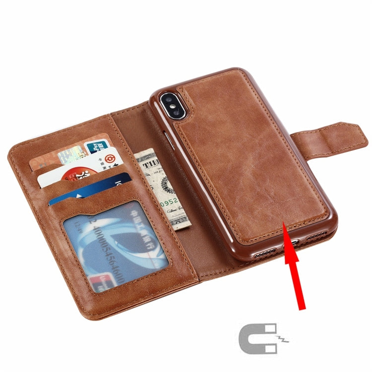 For iPhone X / XS Retro Cowhide Texture Magnetic Absorption Detachable Back Cover Horizontal Flip Leather Case with Holder & Card Slots & Wallet & Photo Frame & Lanyard