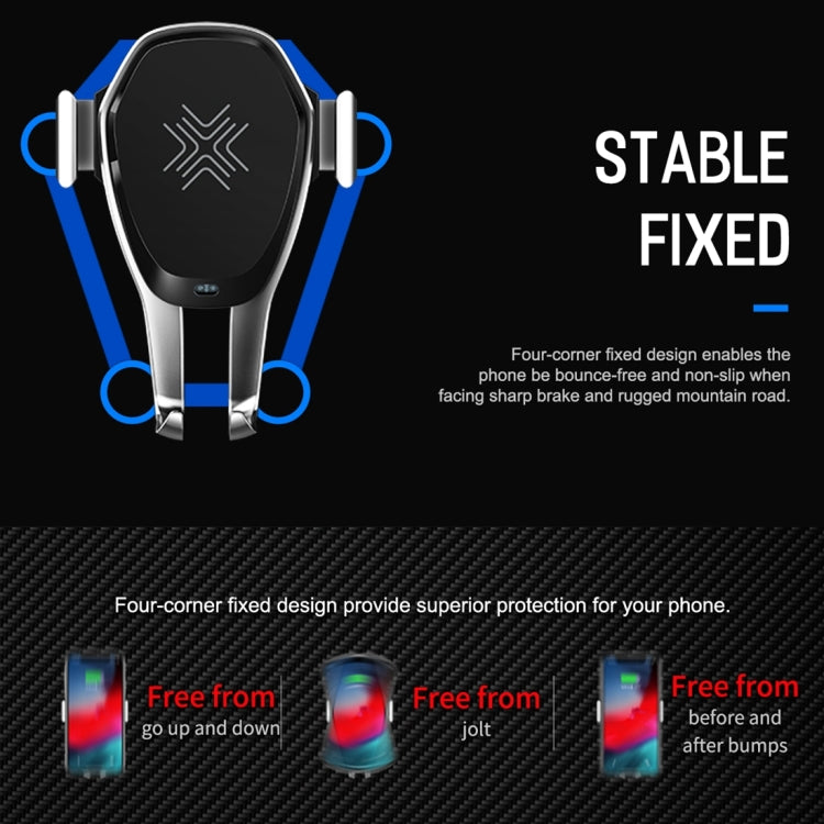 ROCK Infrared Sensing Auto Lock Qi Standard Wireless Charging Air Vent Car Mount, For iPhone, Galaxy, Sony, Lenovo, HTC, Huawei and other 4.7-6.3 inch Smartphones(Silver)