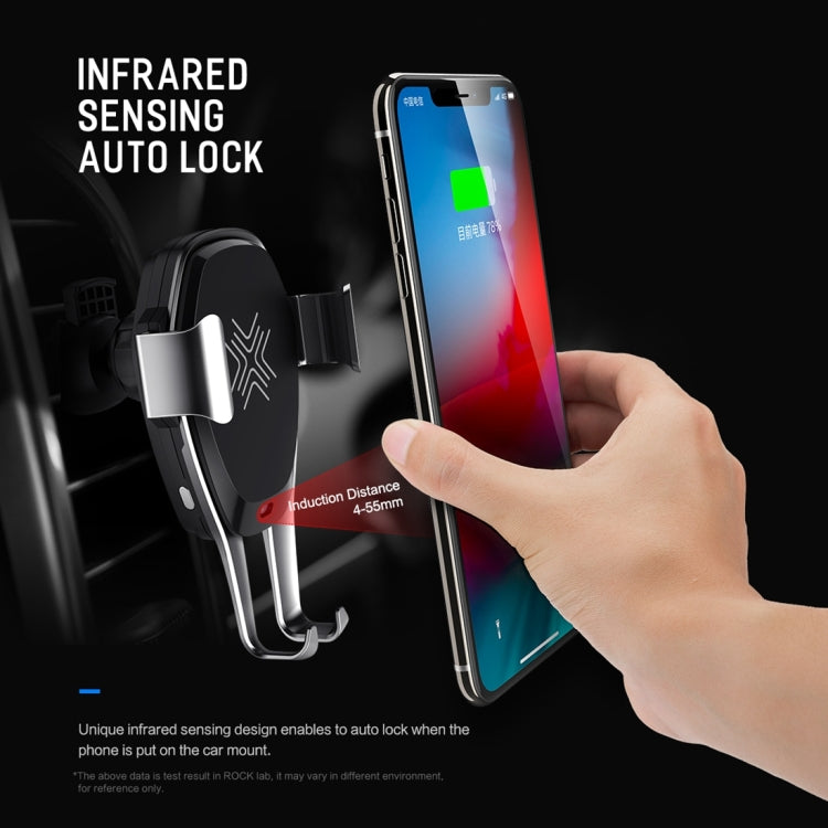 ROCK Infrared Sensing Auto Lock Qi Standard Wireless Charging Air Vent Car Mount, For iPhone, Galaxy, Sony, Lenovo, HTC, Huawei and other 4.7-6.3 inch Smartphones(Silver)