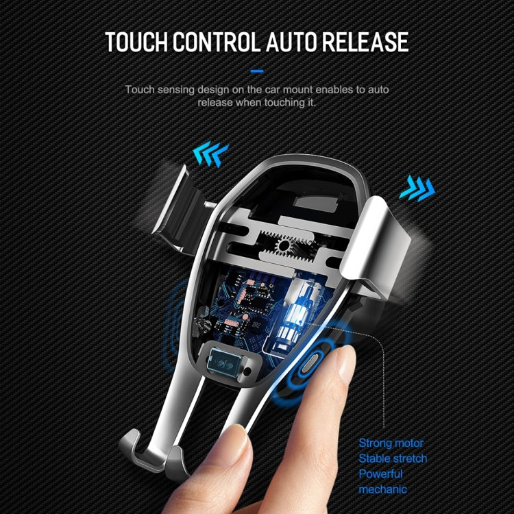 ROCK Infrared Sensing Auto Lock Qi Standard Wireless Charging Air Vent Car Mount, For iPhone, Galaxy, Sony, Lenovo, HTC, Huawei and other 4.7-6.3 inch Smartphones(Silver)
