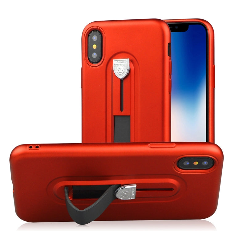 For iPhone X / XS Ultra-thin Frosted Soft TPU + PC Protective Back Case with Holder