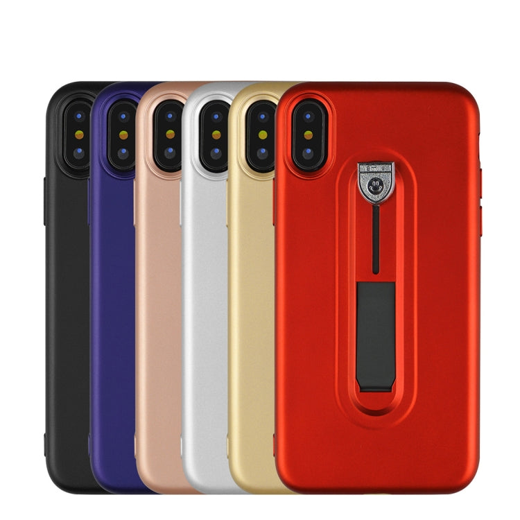 For iPhone X / XS Ultra-thin Frosted Soft TPU + PC Protective Back Case with Holder