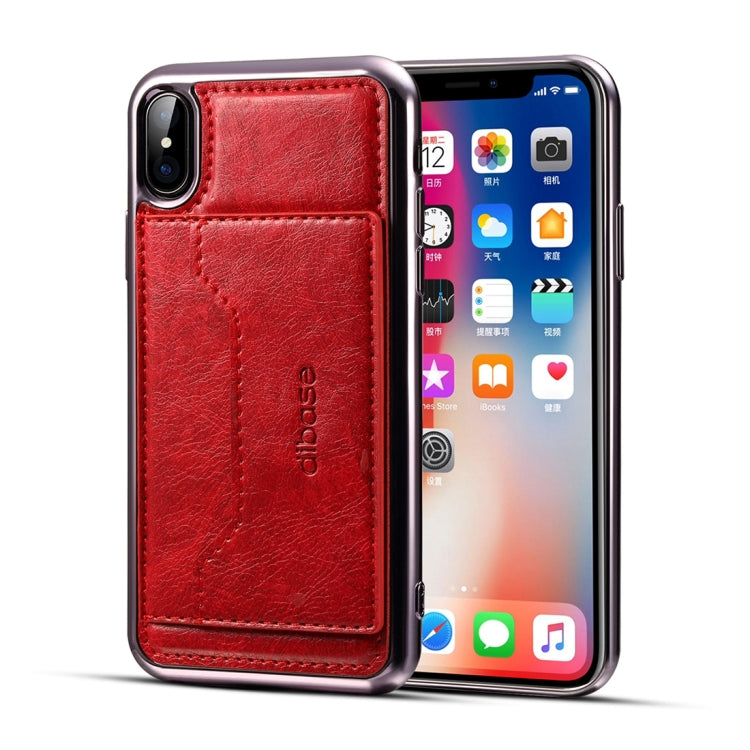 For iPhone X Dibase Electroplating TPU Crazy Horse Texture Protective Leather Case with Holder & Card Slots & Lanyard