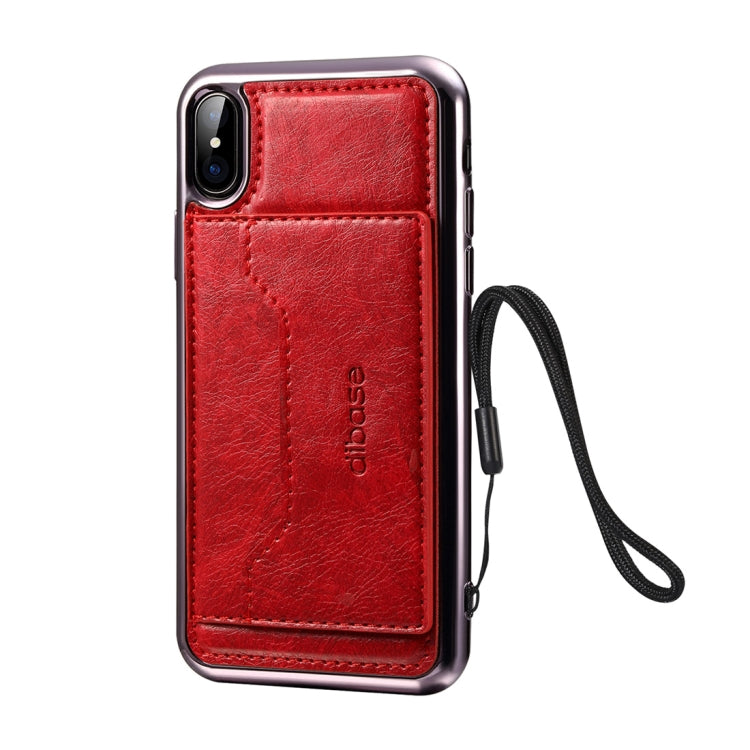For iPhone X Dibase Electroplating TPU Crazy Horse Texture Protective Leather Case with Holder & Card Slots & Lanyard