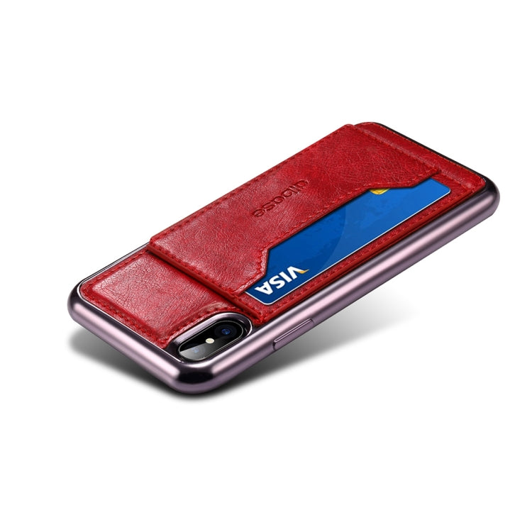 For iPhone X Dibase Electroplating TPU Crazy Horse Texture Protective Leather Case with Holder & Card Slots & Lanyard