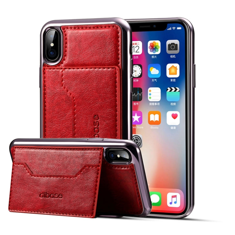 For iPhone X Dibase Electroplating TPU Crazy Horse Texture Protective Leather Case with Holder & Card Slots & Lanyard