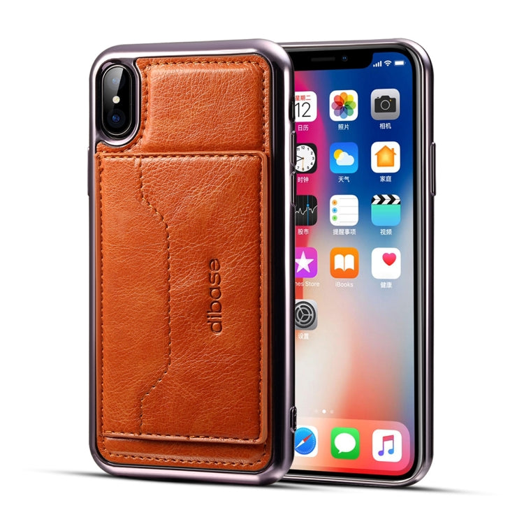For iPhone X Dibase Electroplating TPU Crazy Horse Texture Protective Leather Case with Holder & Card Slots & Lanyard
