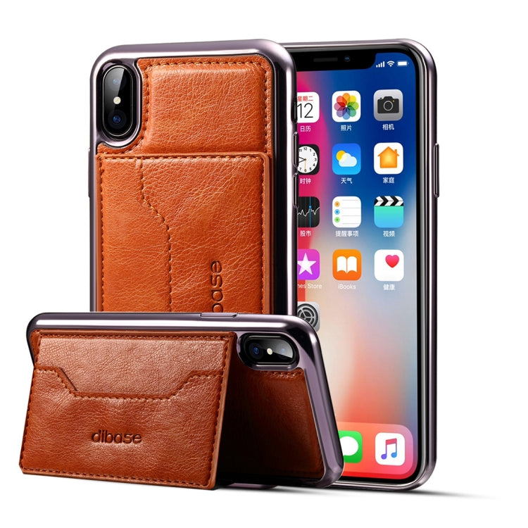 For iPhone X Dibase Electroplating TPU Crazy Horse Texture Protective Leather Case with Holder & Card Slots & Lanyard