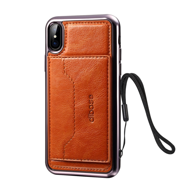 For iPhone X Dibase Electroplating TPU Crazy Horse Texture Protective Leather Case with Holder & Card Slots & Lanyard