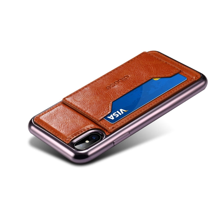 For iPhone X Dibase Electroplating TPU Crazy Horse Texture Protective Leather Case with Holder & Card Slots & Lanyard