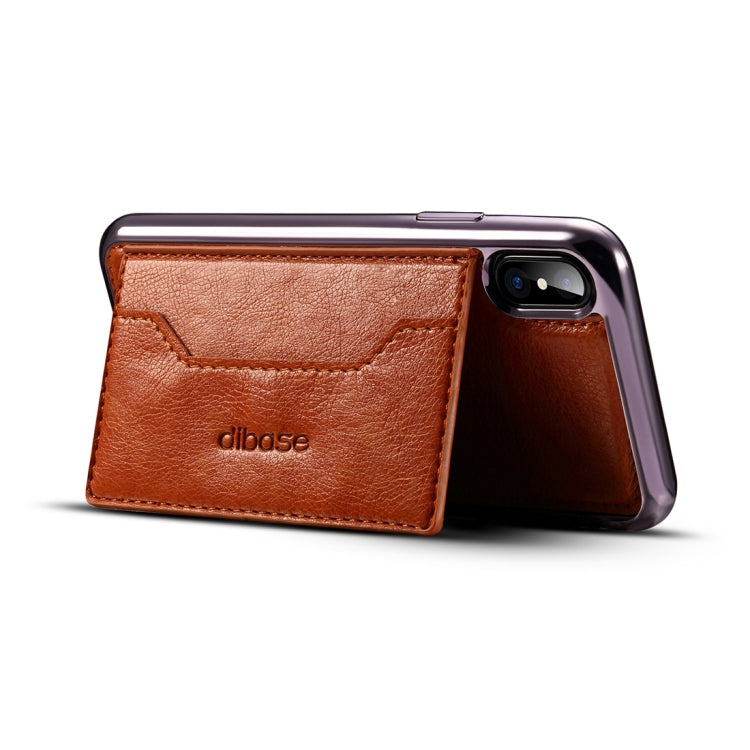 For iPhone X Dibase Electroplating TPU Crazy Horse Texture Protective Leather Case with Holder & Card Slots & Lanyard