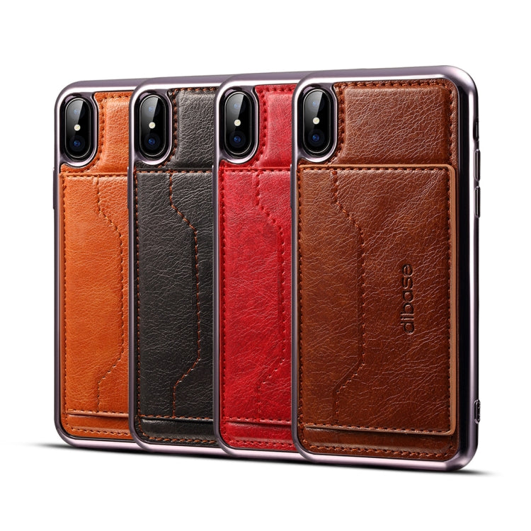 For iPhone X Dibase Electroplating TPU Crazy Horse Texture Protective Leather Case with Holder & Card Slots & Lanyard