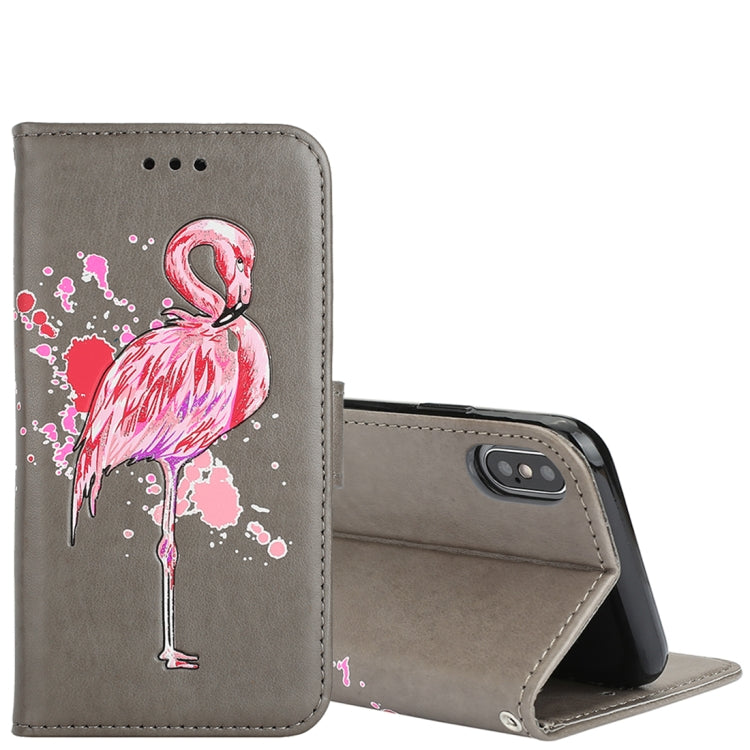 For iPhone X / XS Glittery Powder Flamingo Print Horizontal Flip Leather Case with Holder & Wallet & Card Slots & Photo Frame