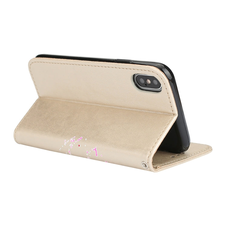 For iPhone X / XS Glittery Powder Flamingo Print Horizontal Flip Leather Case with Holder & Wallet & Card Slots & Photo Frame
