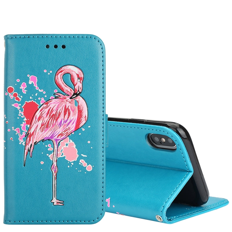 For iPhone X / XS Glittery Powder Flamingo Print Horizontal Flip Leather Case with Holder & Wallet & Card Slots & Photo Frame