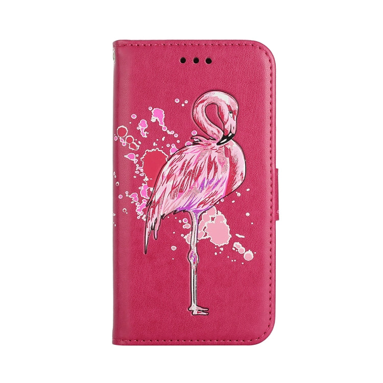 For iPhone X / XS Glittery Powder Flamingo Print Horizontal Flip Leather Case with Holder & Wallet & Card Slots & Photo Frame