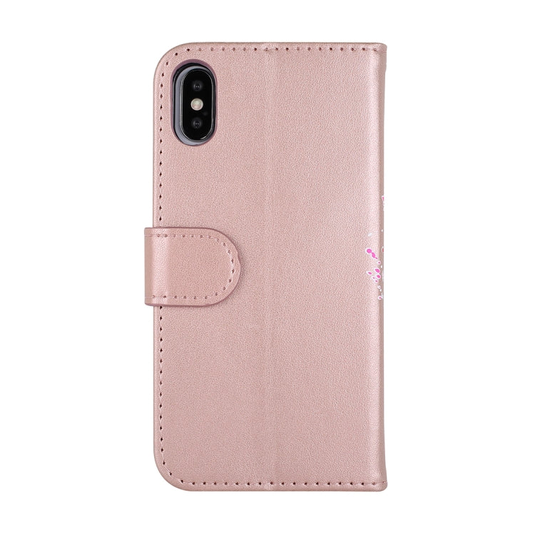 For iPhone X / XS Glittery Powder Flamingo Print Horizontal Flip Leather Case with Holder & Wallet & Card Slots & Photo Frame
