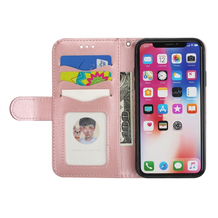 For iPhone X / XS Glittery Powder Flamingo Print Horizontal Flip Leather Case with Holder & Wallet & Card Slots & Photo Frame