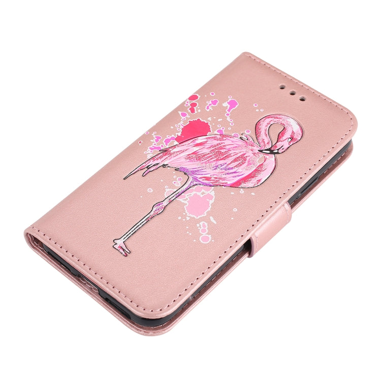 For iPhone X / XS Glittery Powder Flamingo Print Horizontal Flip Leather Case with Holder & Wallet & Card Slots & Photo Frame