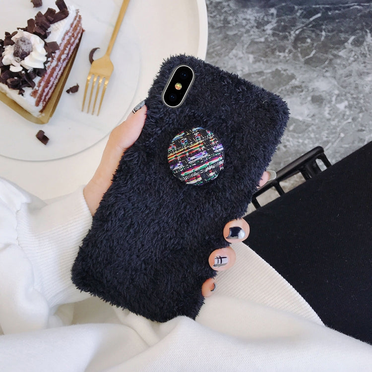 For iPhone X / XS Plaid Buckle Style Plush Back Cover Case