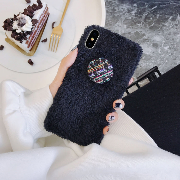 For iPhone X / XS Plaid Buckle Style Plush Back Cover Case