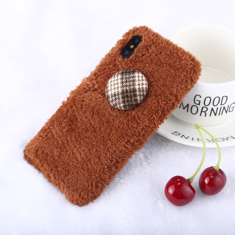 For iPhone X / XS Plaid Buckle Style Plush Back Cover Case