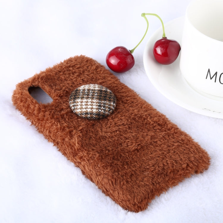 For iPhone X / XS Plaid Buckle Style Plush Back Cover Case