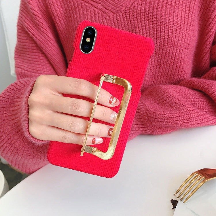 For iPhone X / XS Square Buckle Style Corduroy Surface Protective Back Case(Red)