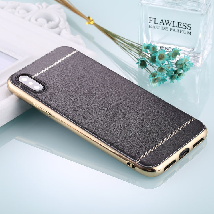 For iPhone X / XS 3D Litchi Texture Electroplating Soft TPU Protective Cover Case