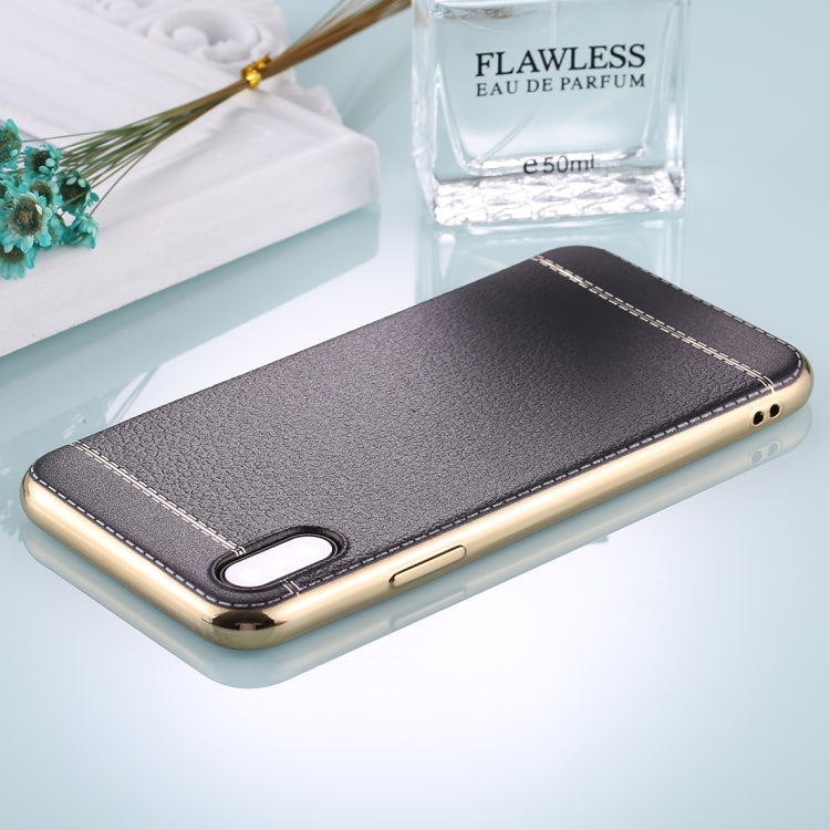 For iPhone X / XS 3D Litchi Texture Electroplating Soft TPU Protective Cover Case