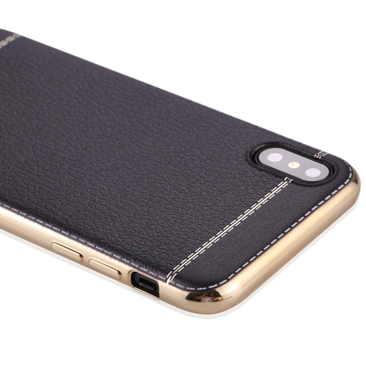 For iPhone X / XS 3D Litchi Texture Electroplating Soft TPU Protective Cover Case
