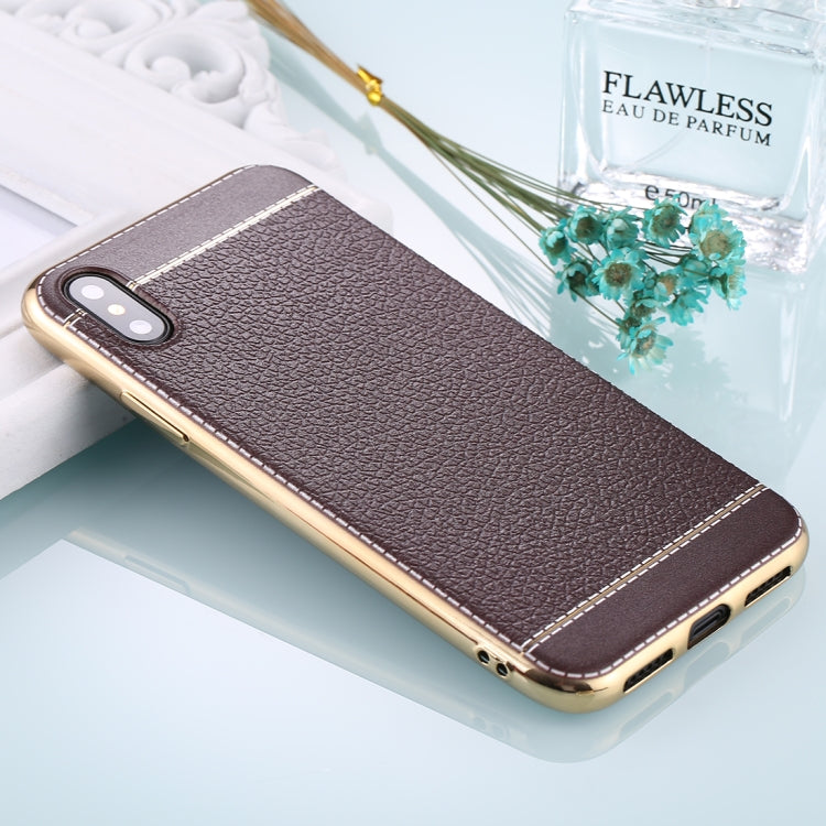 For iPhone X / XS 3D Litchi Texture Electroplating Soft TPU Protective Cover Case