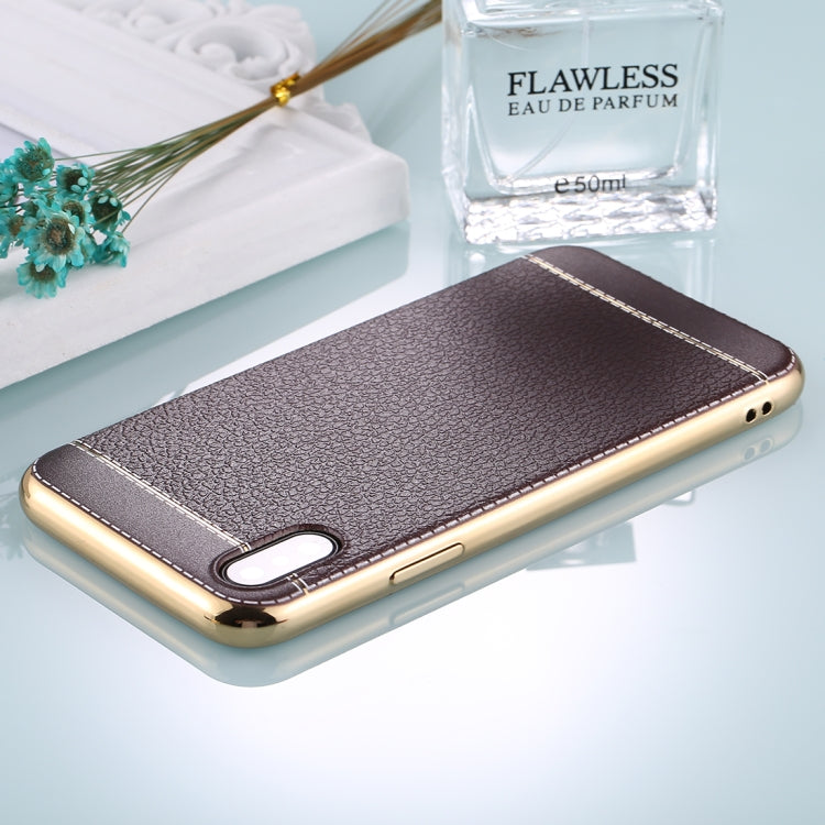 For iPhone X / XS 3D Litchi Texture Electroplating Soft TPU Protective Cover Case