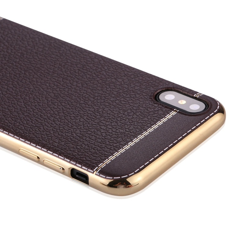 For iPhone X / XS 3D Litchi Texture Electroplating Soft TPU Protective Cover Case