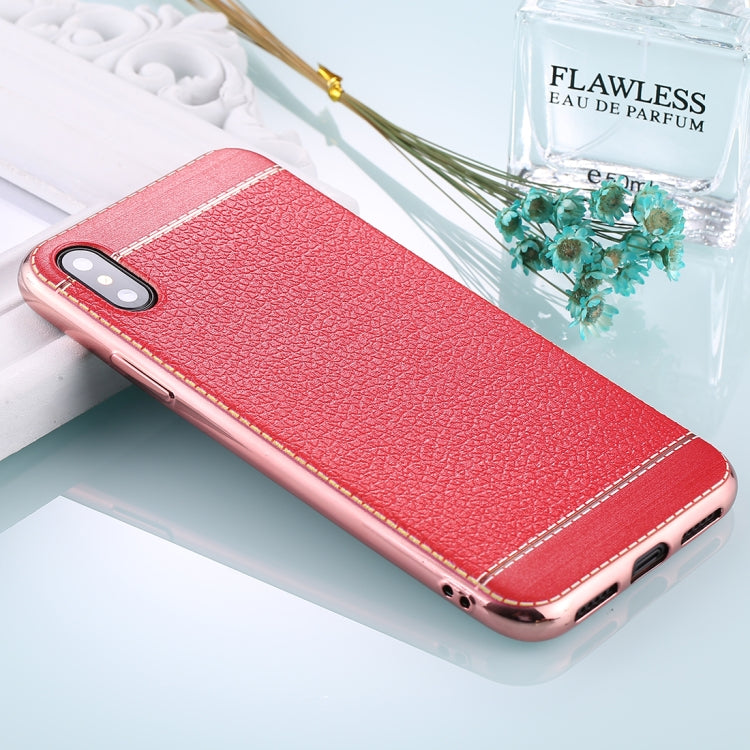 For iPhone X / XS 3D Litchi Texture Electroplating Soft TPU Protective Cover Case