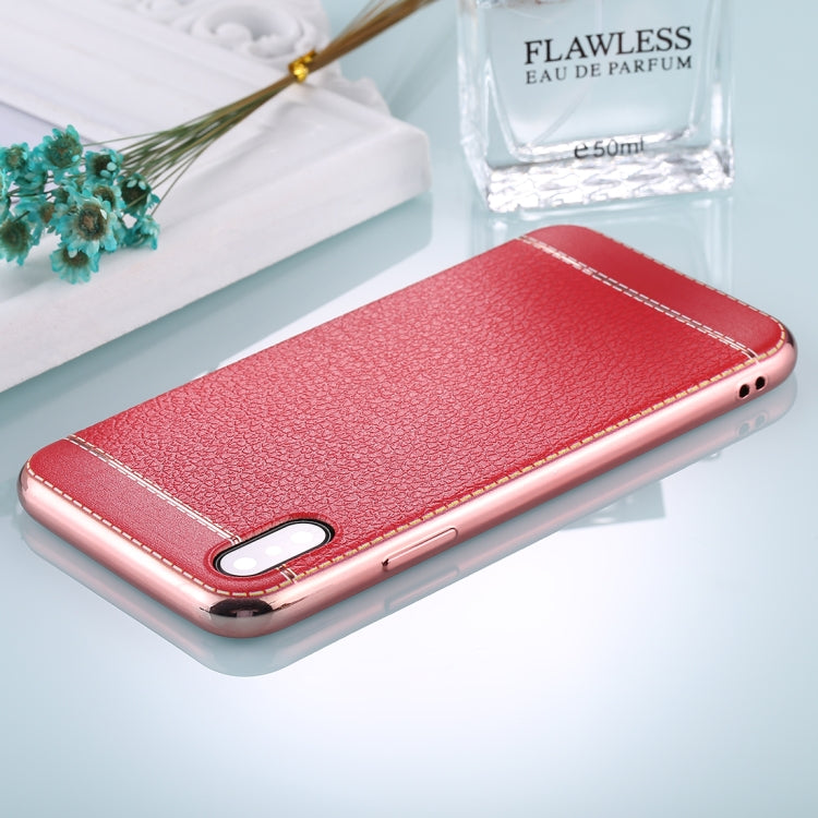 For iPhone X / XS 3D Litchi Texture Electroplating Soft TPU Protective Cover Case