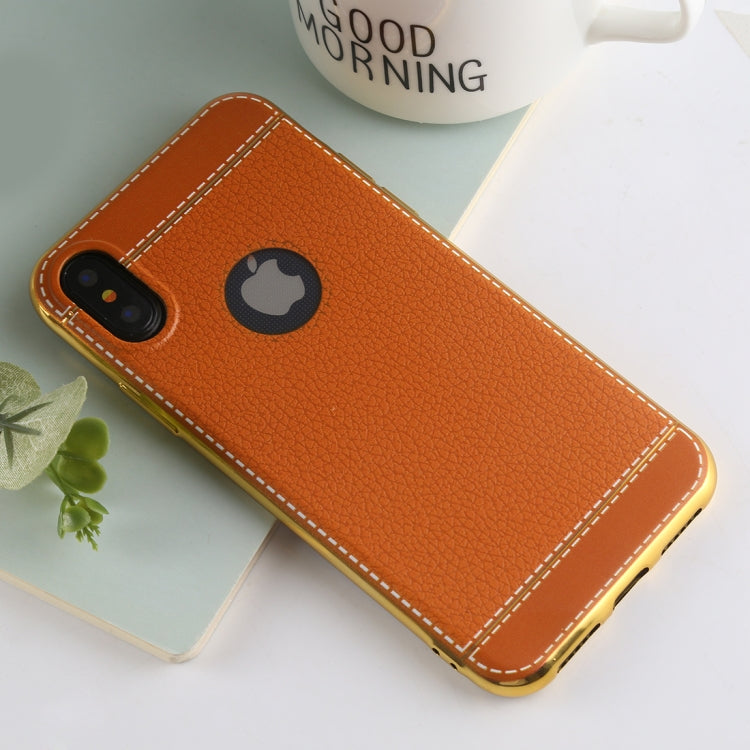 For iPhone X / XS 3D Litchi Texture Electroplating Soft TPU Protective Cover Case