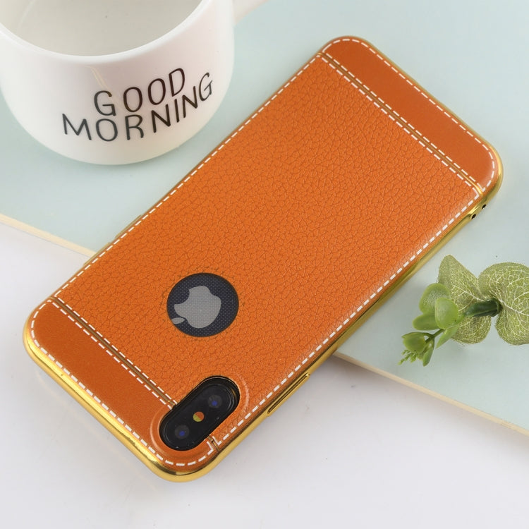 For iPhone X / XS 3D Litchi Texture Electroplating Soft TPU Protective Cover Case