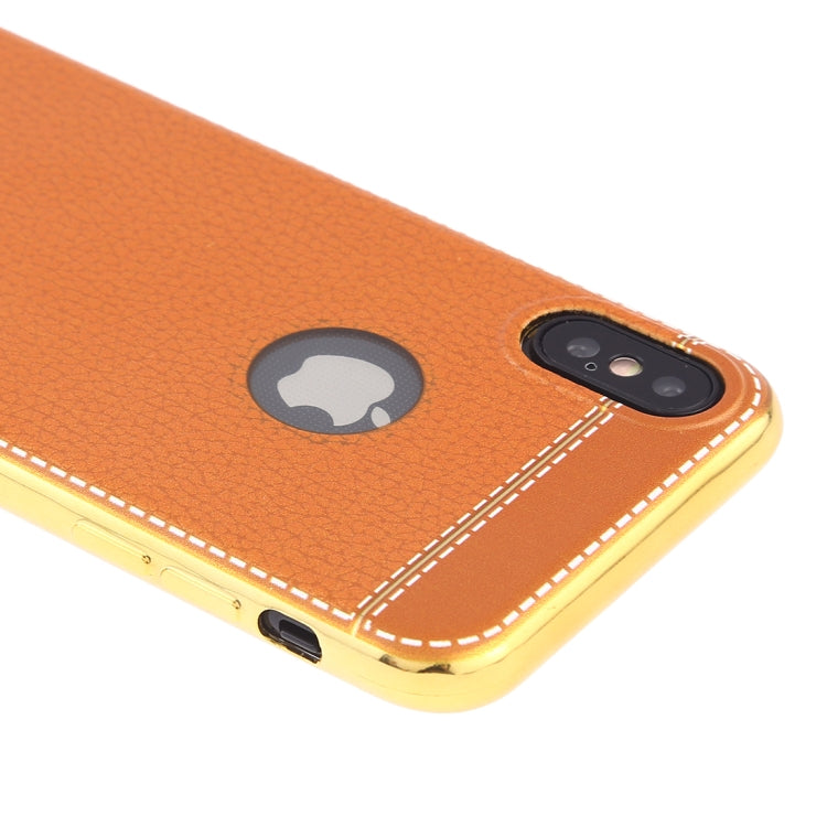 For iPhone X / XS 3D Litchi Texture Electroplating Soft TPU Protective Cover Case