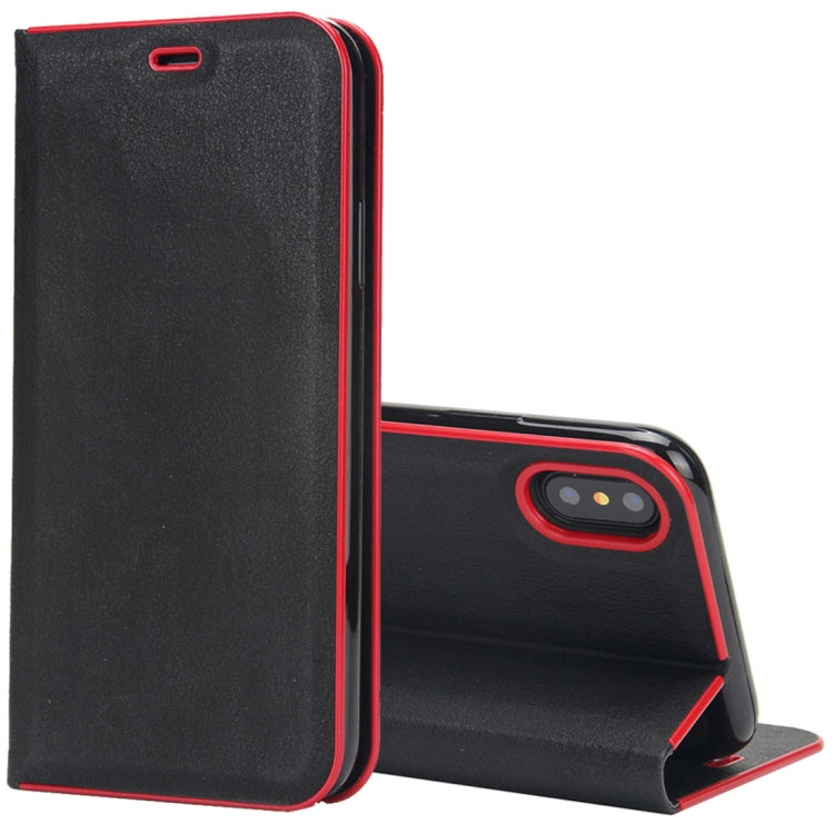 For iPhone X / XS Cowhide Texture PC Bumper Frame Strong Magnetic Adsorption Horizontal Flip Leather Case with Holder & Card Slots