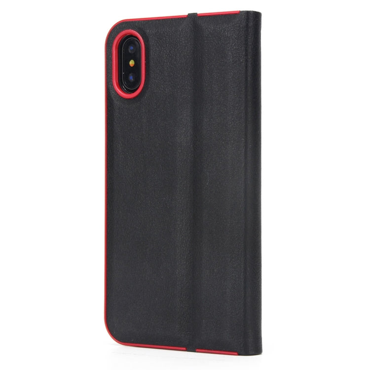 For iPhone X / XS Cowhide Texture PC Bumper Frame Strong Magnetic Adsorption Horizontal Flip Leather Case with Holder & Card Slots