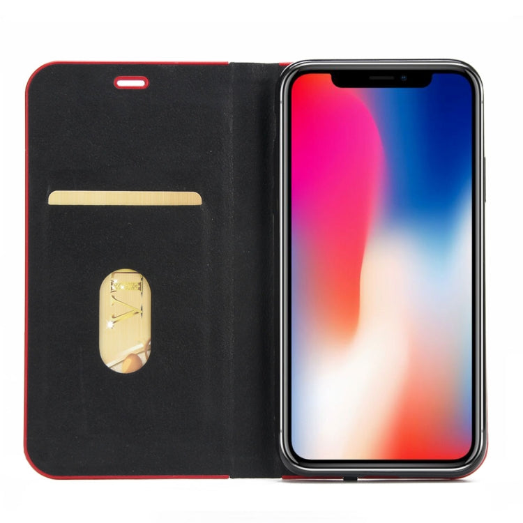 For iPhone X / XS Cowhide Texture PC Bumper Frame Strong Magnetic Adsorption Horizontal Flip Leather Case with Holder & Card Slots