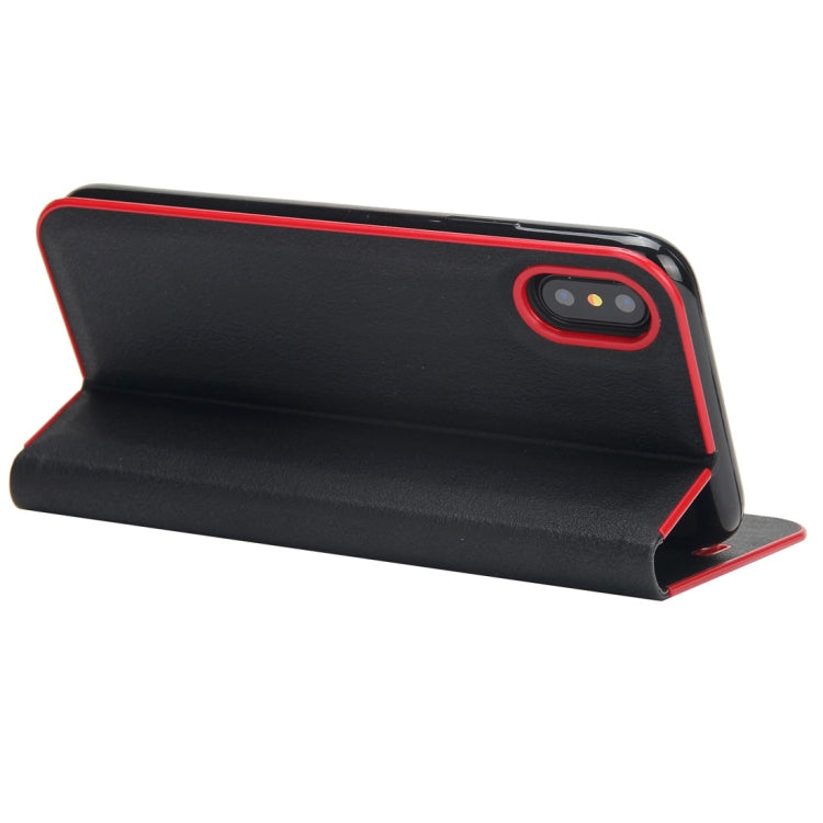 For iPhone X / XS Cowhide Texture PC Bumper Frame Strong Magnetic Adsorption Horizontal Flip Leather Case with Holder & Card Slots