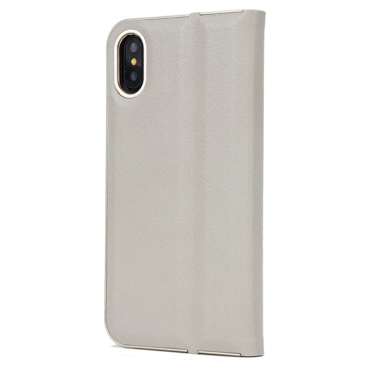For iPhone X / XS Cowhide Texture PC Bumper Frame Strong Magnetic Adsorption Horizontal Flip Leather Case with Holder & Card Slots