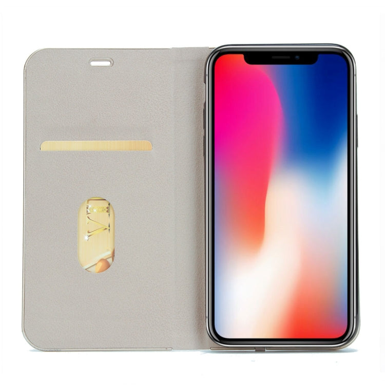 For iPhone X / XS Cowhide Texture PC Bumper Frame Strong Magnetic Adsorption Horizontal Flip Leather Case with Holder & Card Slots
