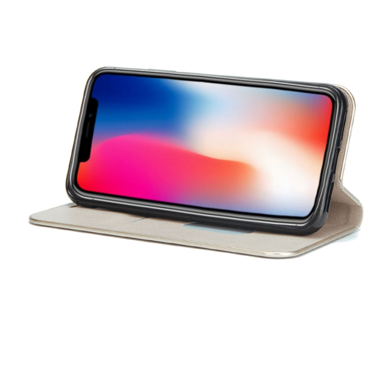 For iPhone X / XS Cowhide Texture PC Bumper Frame Strong Magnetic Adsorption Horizontal Flip Leather Case with Holder & Card Slots