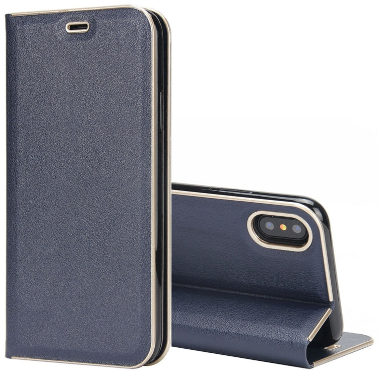 For iPhone X / XS Cowhide Texture PC Bumper Frame Strong Magnetic Adsorption Horizontal Flip Leather Case with Holder & Card Slots
