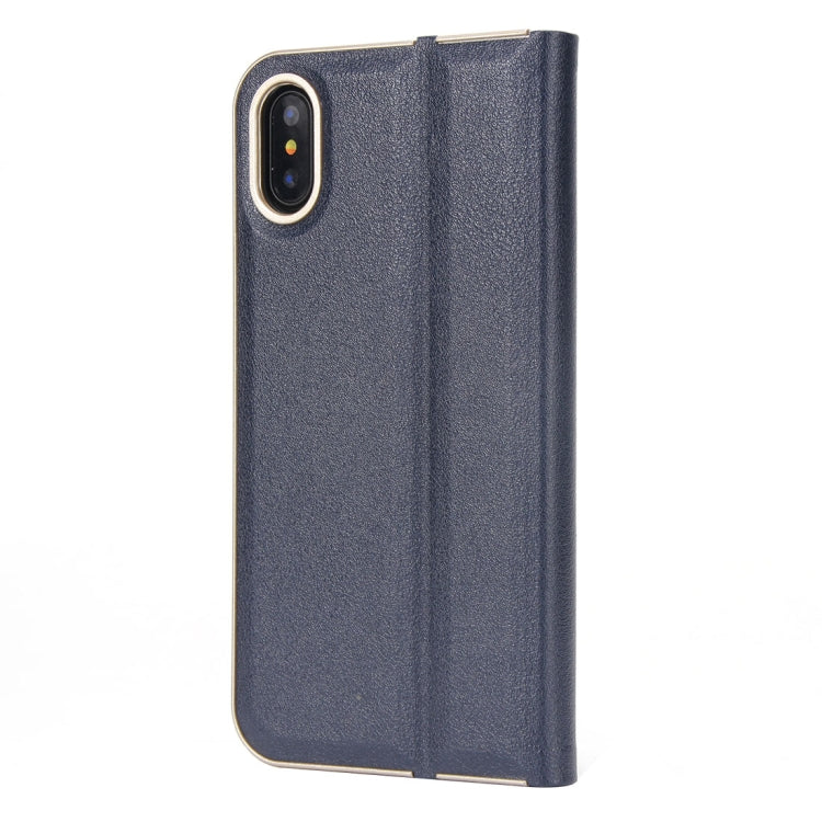 For iPhone X / XS Cowhide Texture PC Bumper Frame Strong Magnetic Adsorption Horizontal Flip Leather Case with Holder & Card Slots