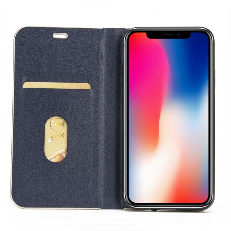 For iPhone X / XS Cowhide Texture PC Bumper Frame Strong Magnetic Adsorption Horizontal Flip Leather Case with Holder & Card Slots